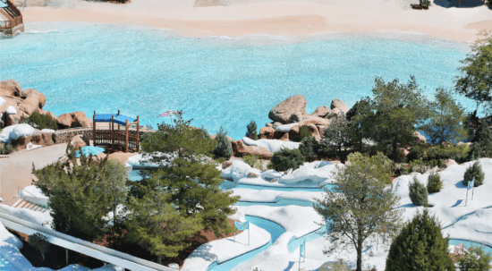 aerial view of melt-away bay wave pool at disney's blizzard beach