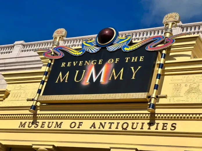 Revenge of the Mummy museum of antiques soft opens at Universal Studios Florida.
