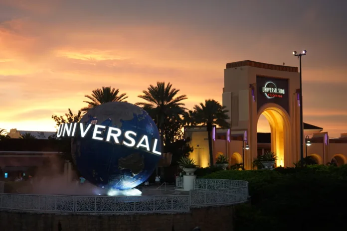 Universal Studios Florida main entrance at sunset