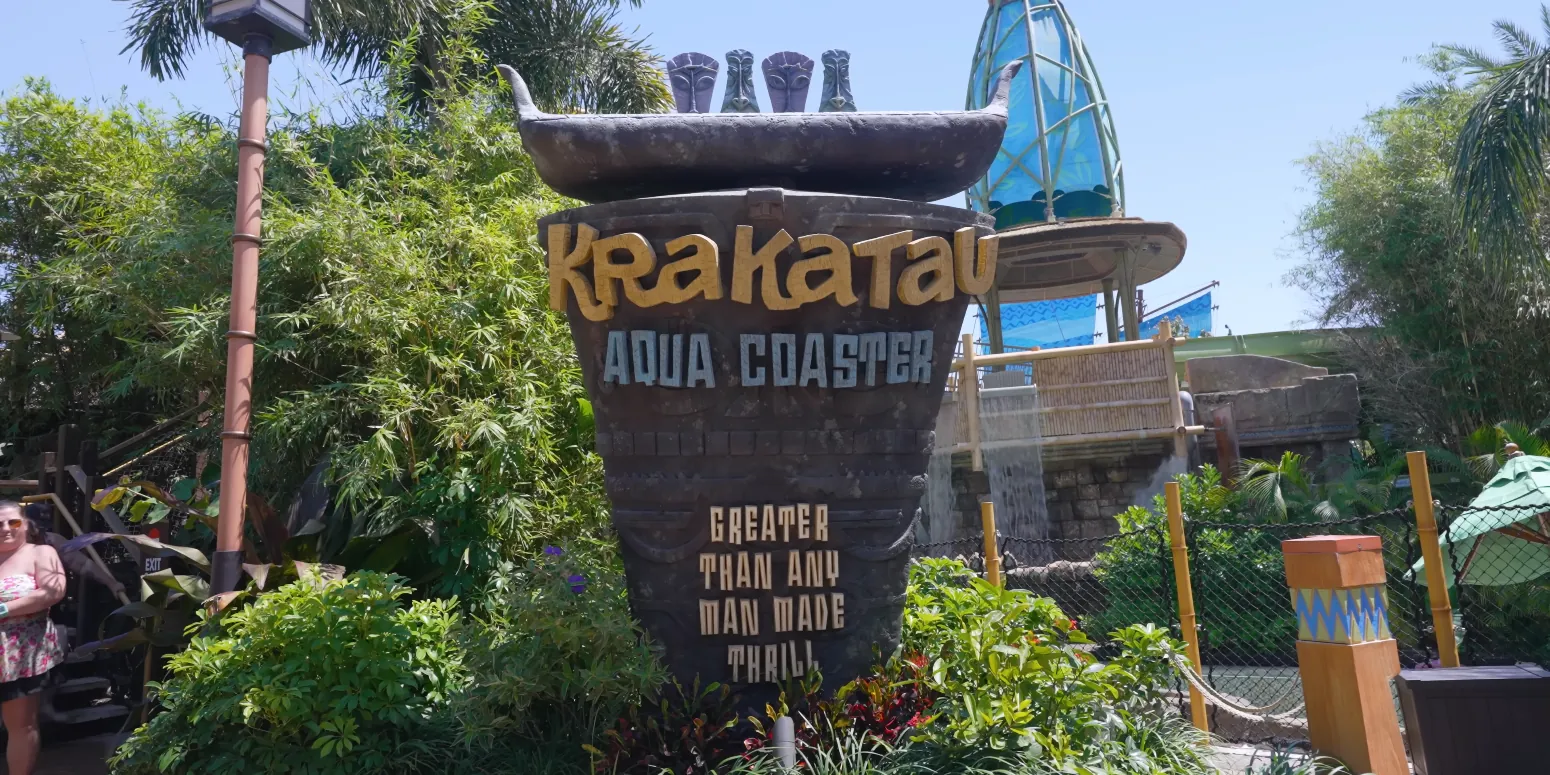 Universal Volcano Bay Guide 2026: Tickets, Rides & Tips 1 Krakatau Aqua Coaster entrance sign at Universal Volcano Bay