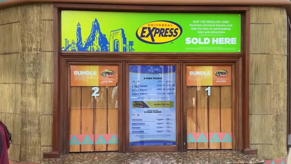 Universal Studios Orlando ticket window and Universal Express Pass