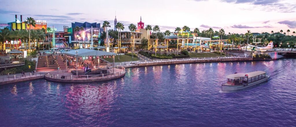 Universal Orlando Summer 2026 Brings Jaws, Minions, Movies, and More 4 Universal CityWalk aerial view from water - new experiences coming 2026