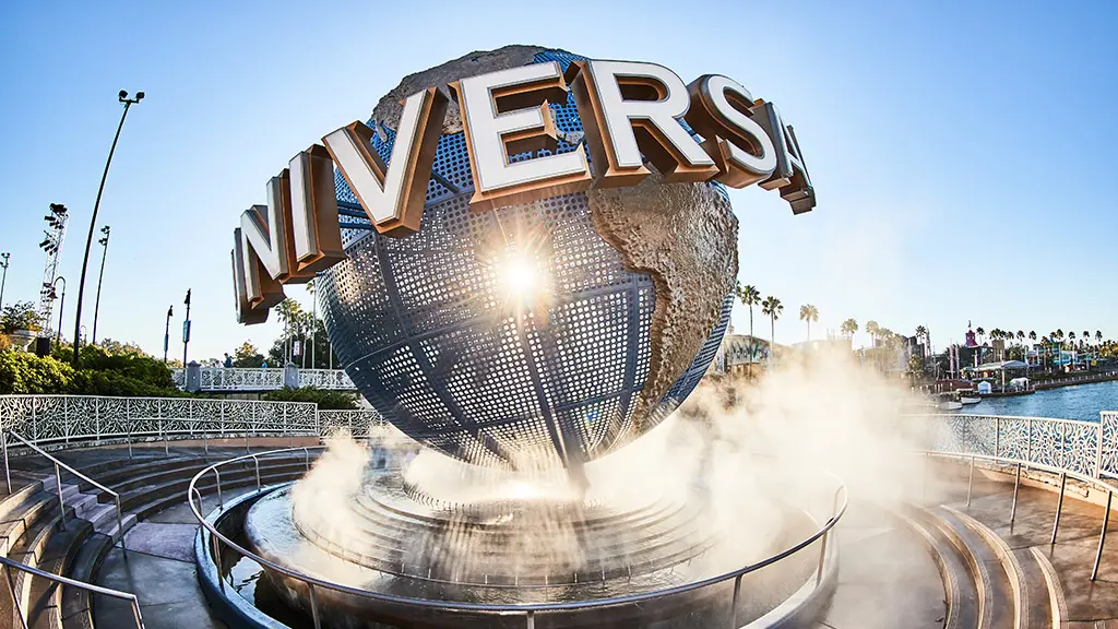 Universal Orlando Transportation & Parking Guide 2026 1 Universal Orlando globe at the entrance to Universal Studios Florida