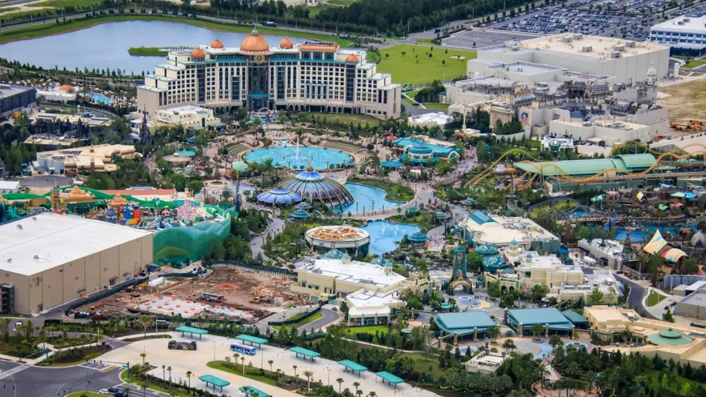 Universal Orlando Annual Pass Guide 2026: Which Pass Is Worth It? 2 Aerial view of Universal Helios Grand Hotel and Celestial Park at Epic Universe