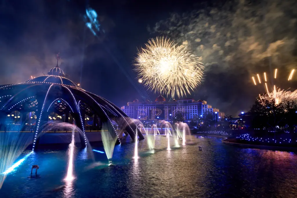 Universal Nights Brings Epic Universe Its First After-Hours Ticket Event 3 Fireworks over Epic Universe during a nighttime celebration