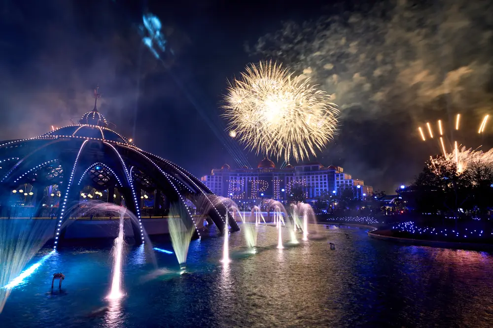 Universal Celestial Goodnight Starts July 7 at Epic Universe 4 Fireworks over Epic Universe during a nighttime celebration