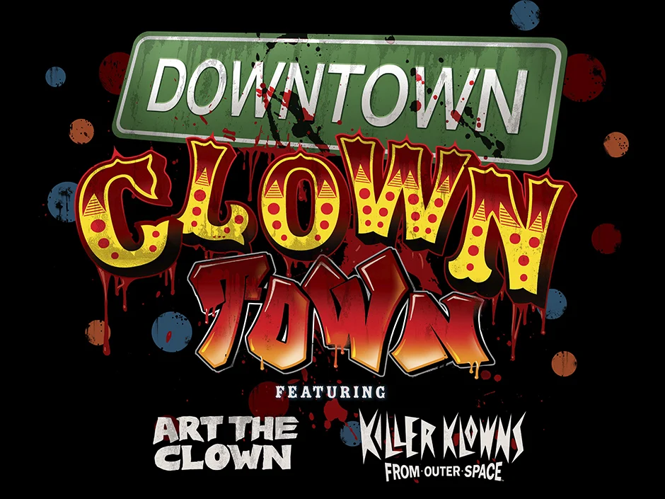 HHN 35 Lineup: Ozzy Osbourne Completes All 10 Houses 14 Downtown Clowntown scare zone key art for Halloween Horror Nights 35