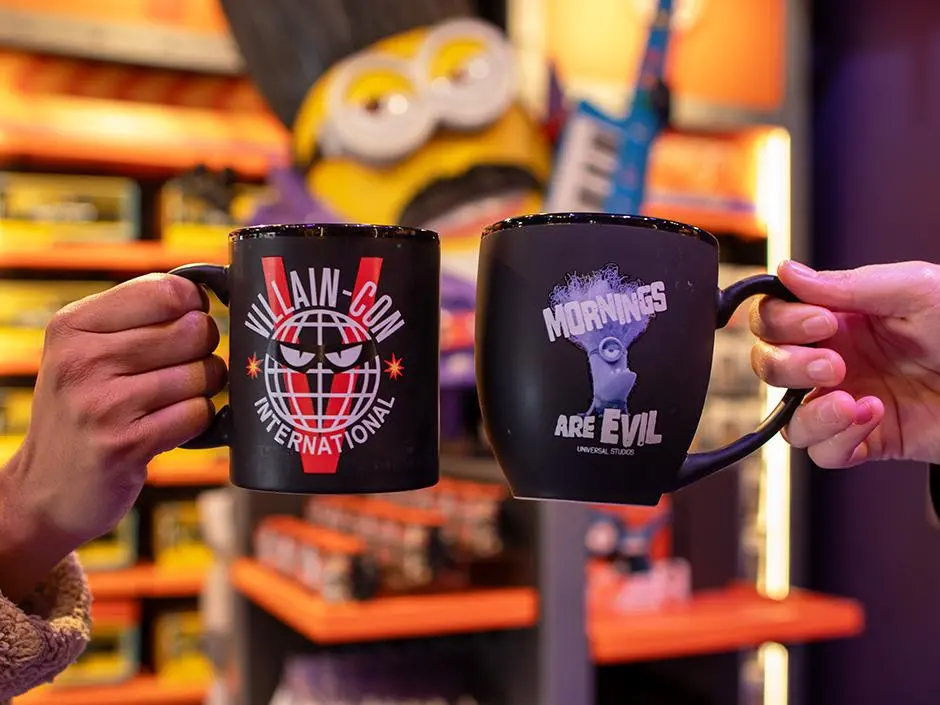 Best Minion Land Souvenirs at Universal Studios Florida 9 Minion mugs and tumblers displayed in a shop