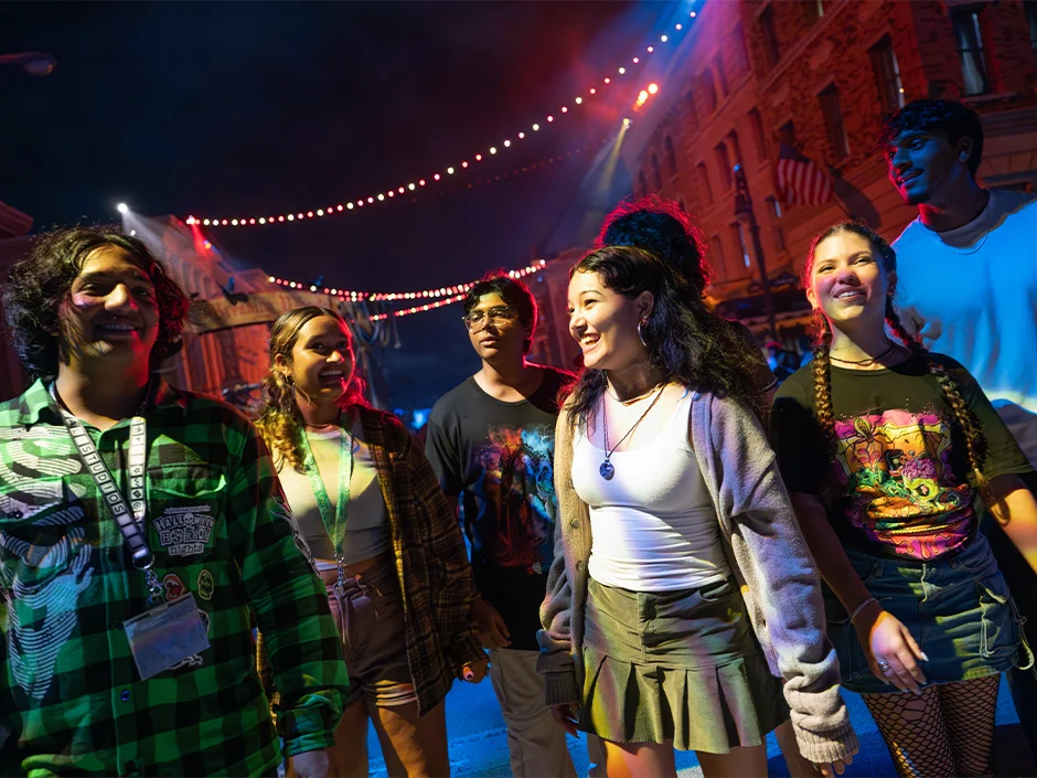 Jack & Oddfellow: Chaos & Control Adds Accessible Route at HHN 35 2 Friends walking through a Halloween Horror Nights scare zone