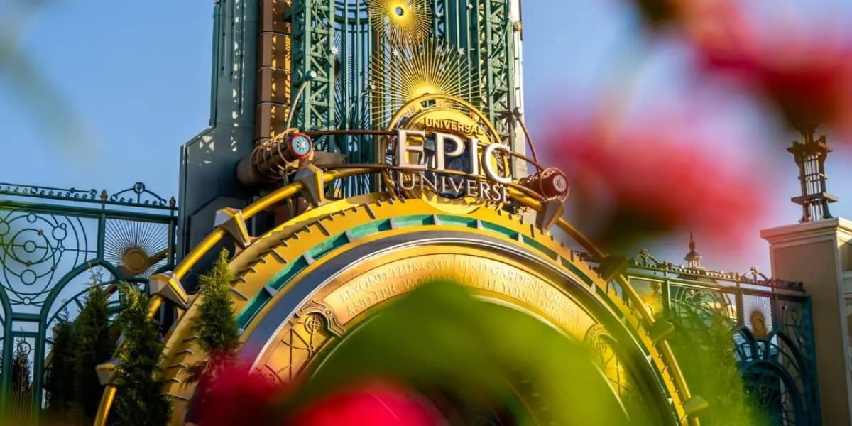 Universal Orlando 3-Park Ticket Starts at $85 for Florida Residents 1 Epic Universe entrance framed by colorful flowers