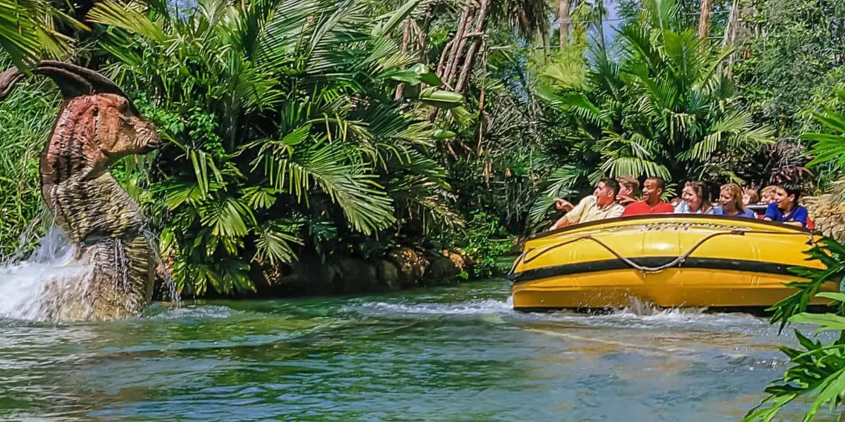 Popeye & Bluto's Bilge-Rat Barges Closing for January 2027 Refurbishment 2 Guests riding Jurassic Park River Adventure