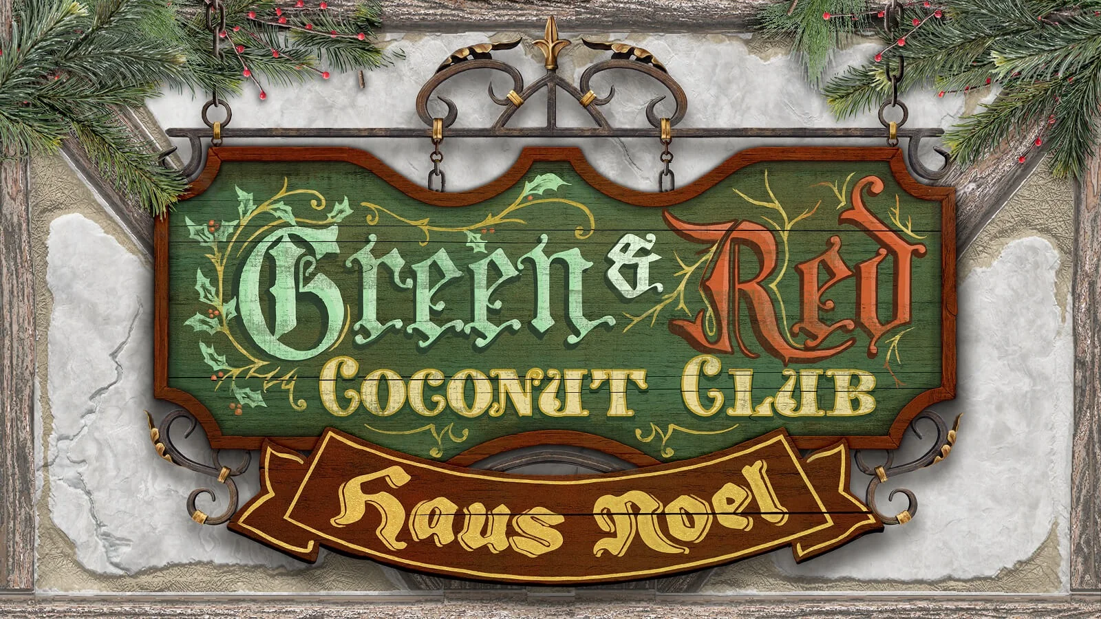 Universal Orlando Holidays 2026 Add New Epic Universe Festivities 3 Green & Red Coconut Club Haus Noel sign