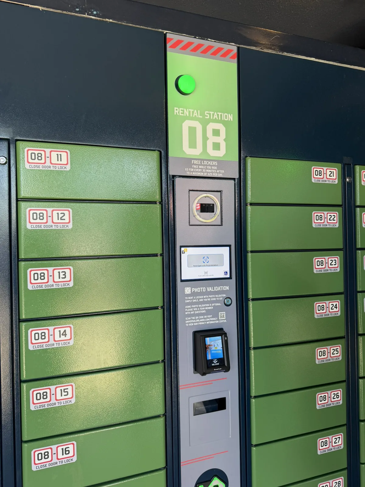 Photo-Enabled Lockers Reported at Four Islands of Adventure Attractions 2 A green locker rental station at Islands of Adventure
