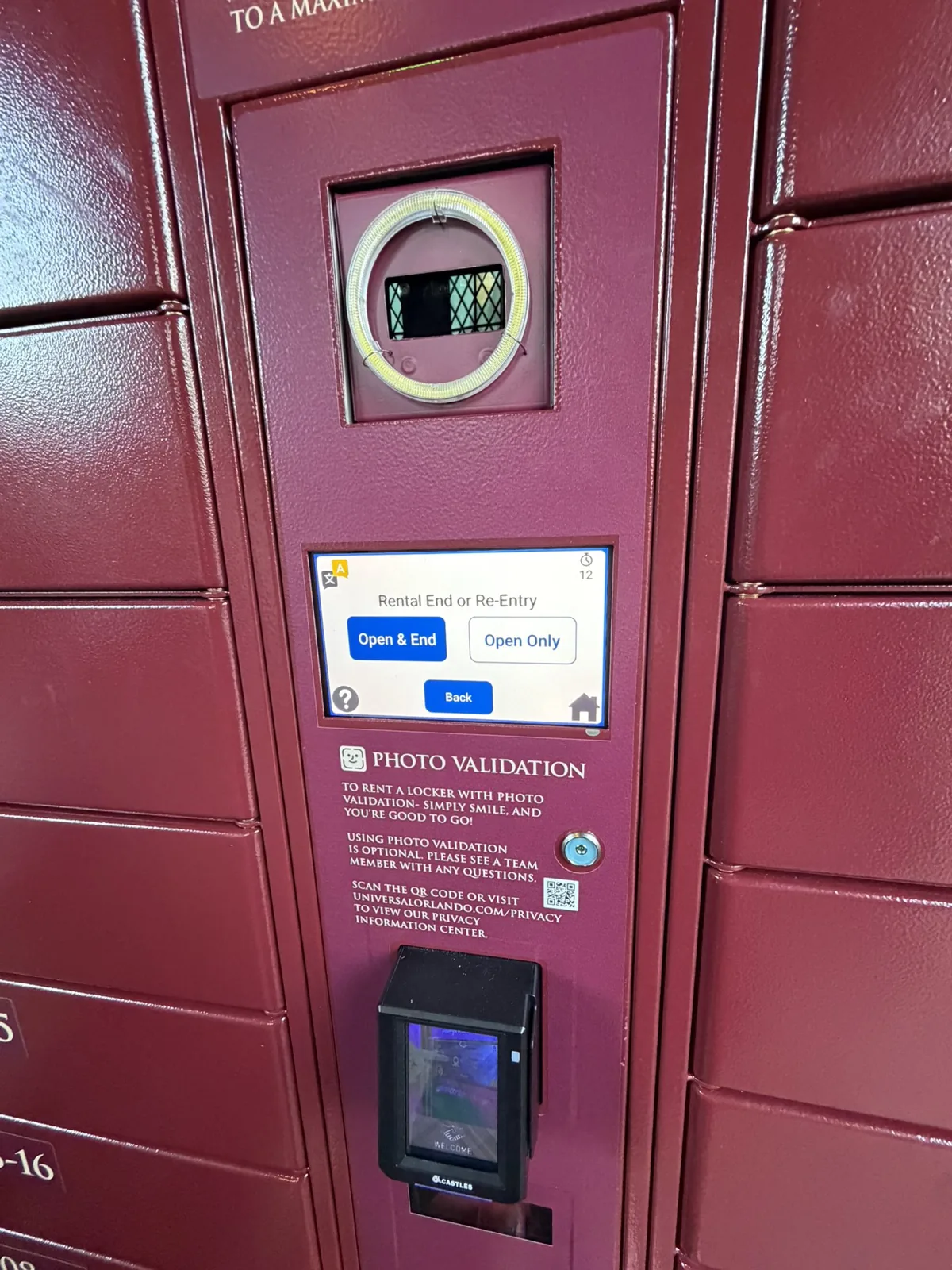 Photo-Enabled Lockers Reported at Four Islands of Adventure Attractions 1 Camera and touchscreen at a red locker station