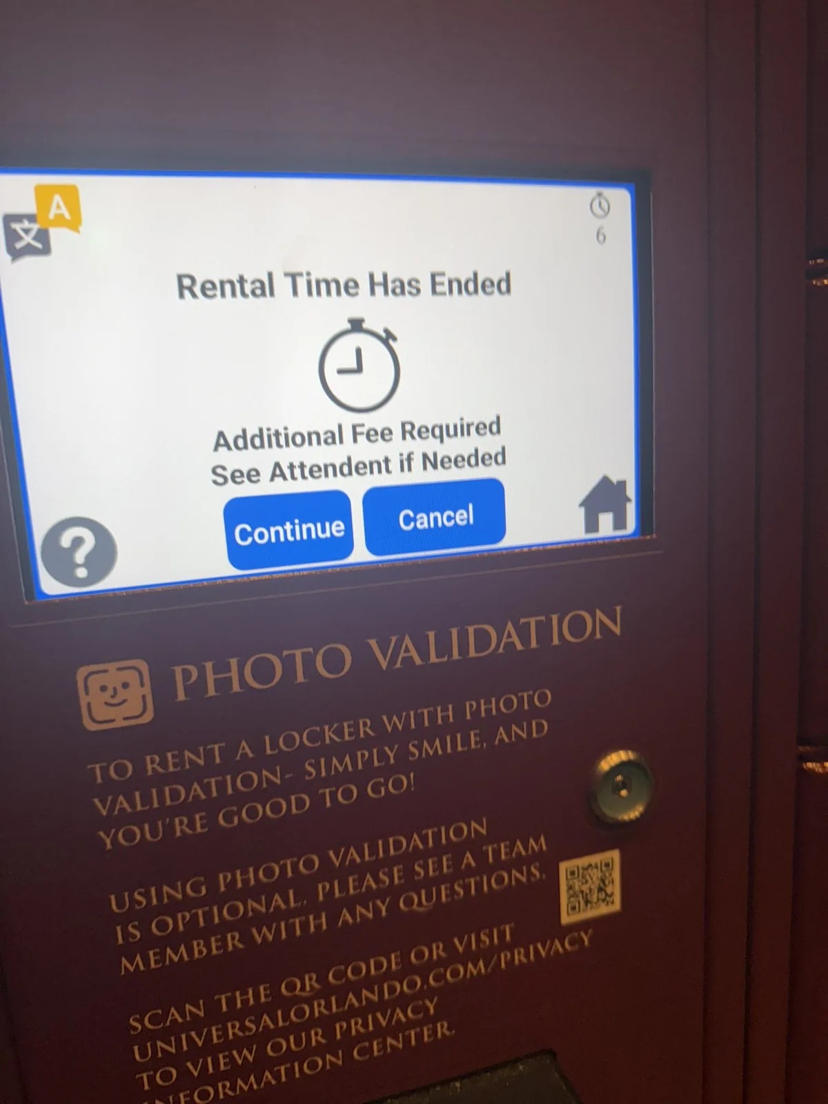Photo-Enabled Lockers Reported at Four Islands of Adventure Attractions 3 Locker touchscreen showing a rental time message