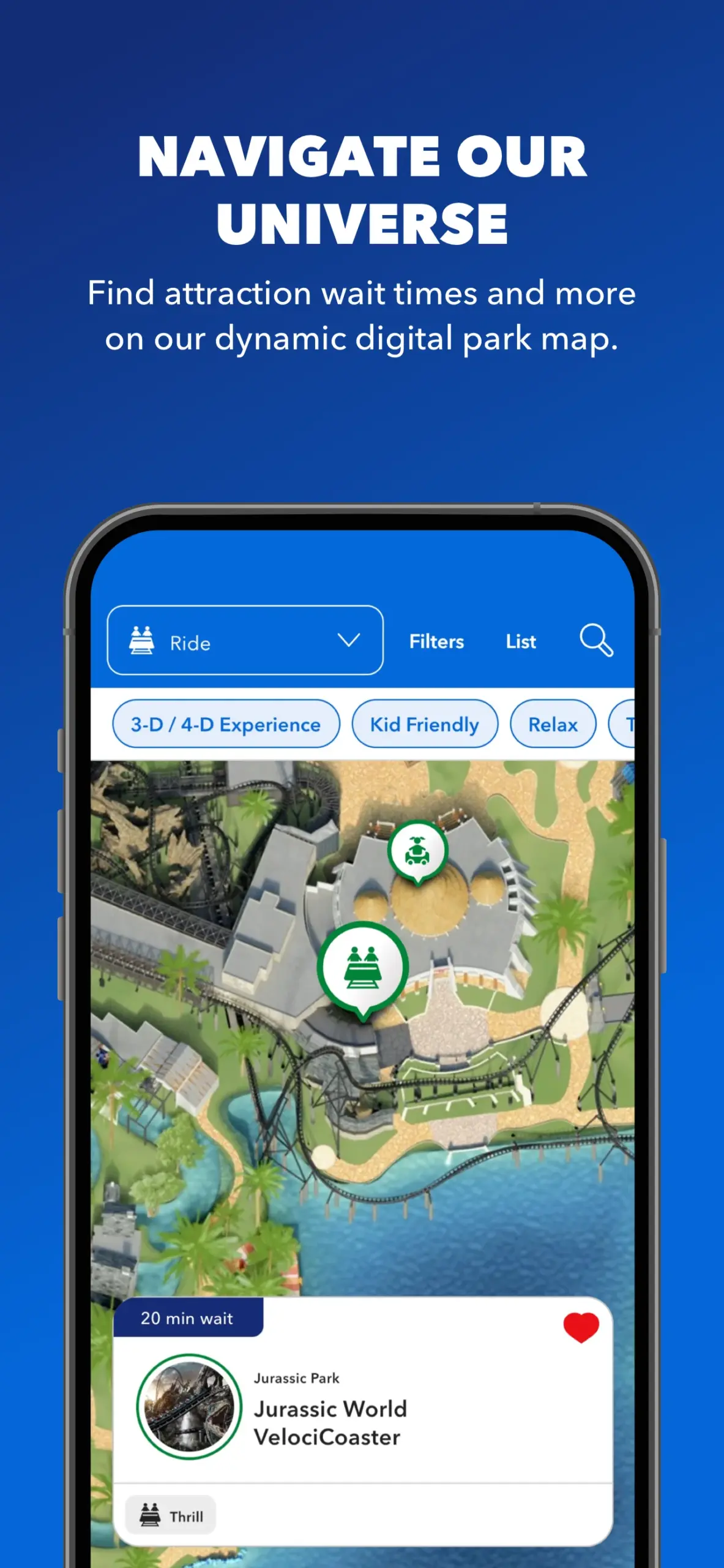 Toothless and Niffler Join Universal Orlando App Profile Icons 2 Universal Orlando app promotional graphic showing a park map and attraction wait time